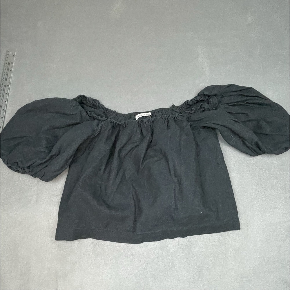 Abercrombie‎ Fitch Off The Shoulder Crop Top Womens Small Black Boho Bubble Top